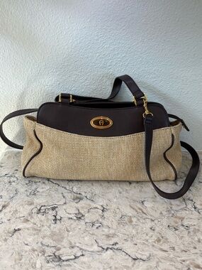 Vintage Etienne Aigner Woven Straw Body Satchel with Strap